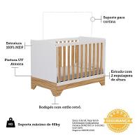 Berço Americano Popy Retrô 3 Em 1 Branco Brilho/amêndoa Com Colchão Baby Physical - Móveis Peroba - 3