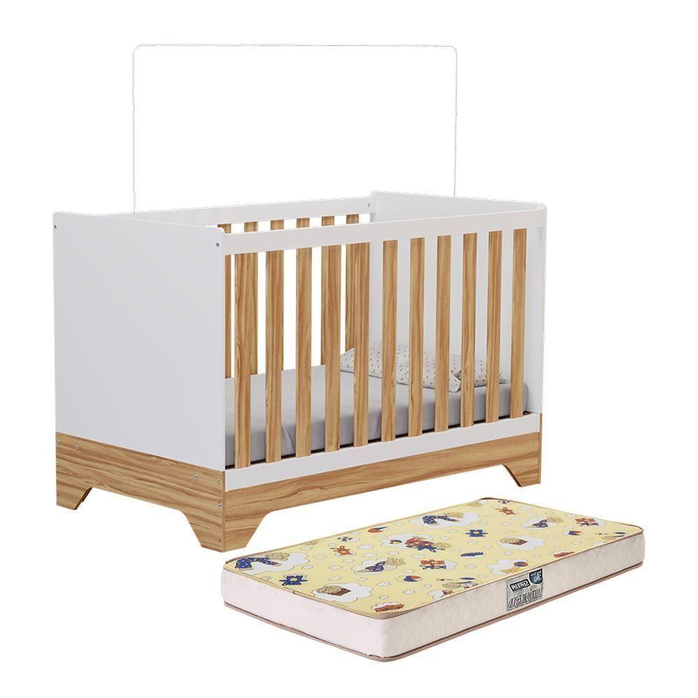 Berço Americano Popy Retrô 3 Em 1 Branco Brilho/amêndoa Com Colchão Supreme - Móveis Peroba - 1