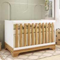 Berço Americano Popy Retrô 3 Em 1 Branco Brilho/amêndoa Com Colchão Supreme - Móveis Peroba - 2