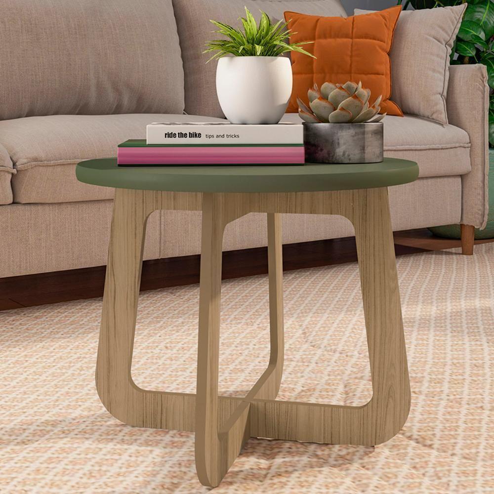 Mesa Centro Redonda 65cm Para Sala Mdf Rexxar Menta/carvalho A09 - Mpozenato - 1