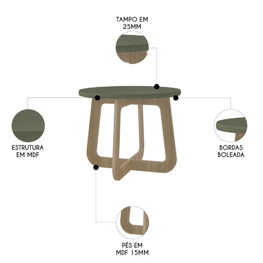 Mesa Centro Redonda 65cm Para Sala Mdf Rexxar Menta/carvalho A09 - Mpozenato - 3