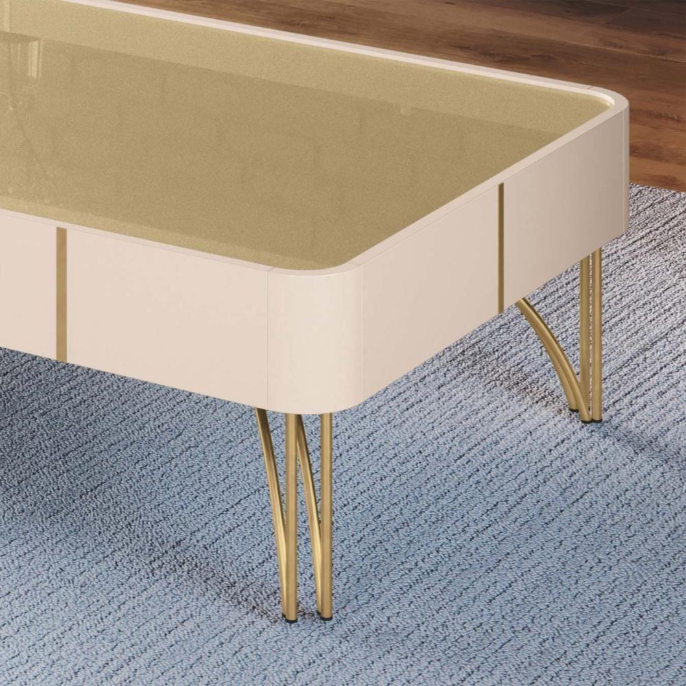 Mesa De Centro Para Sala Pés De Aço Cadenza Off/champanhe - Mpozenato - 6