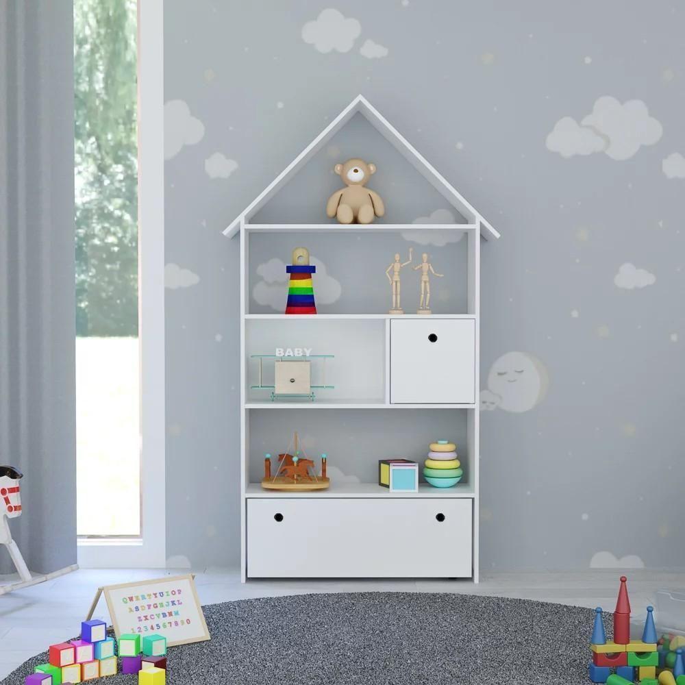 Estante Casinha Infantil Organizadora Com Nichos 2 Gavetas Daisy Branco - Lumil Móveis - 6