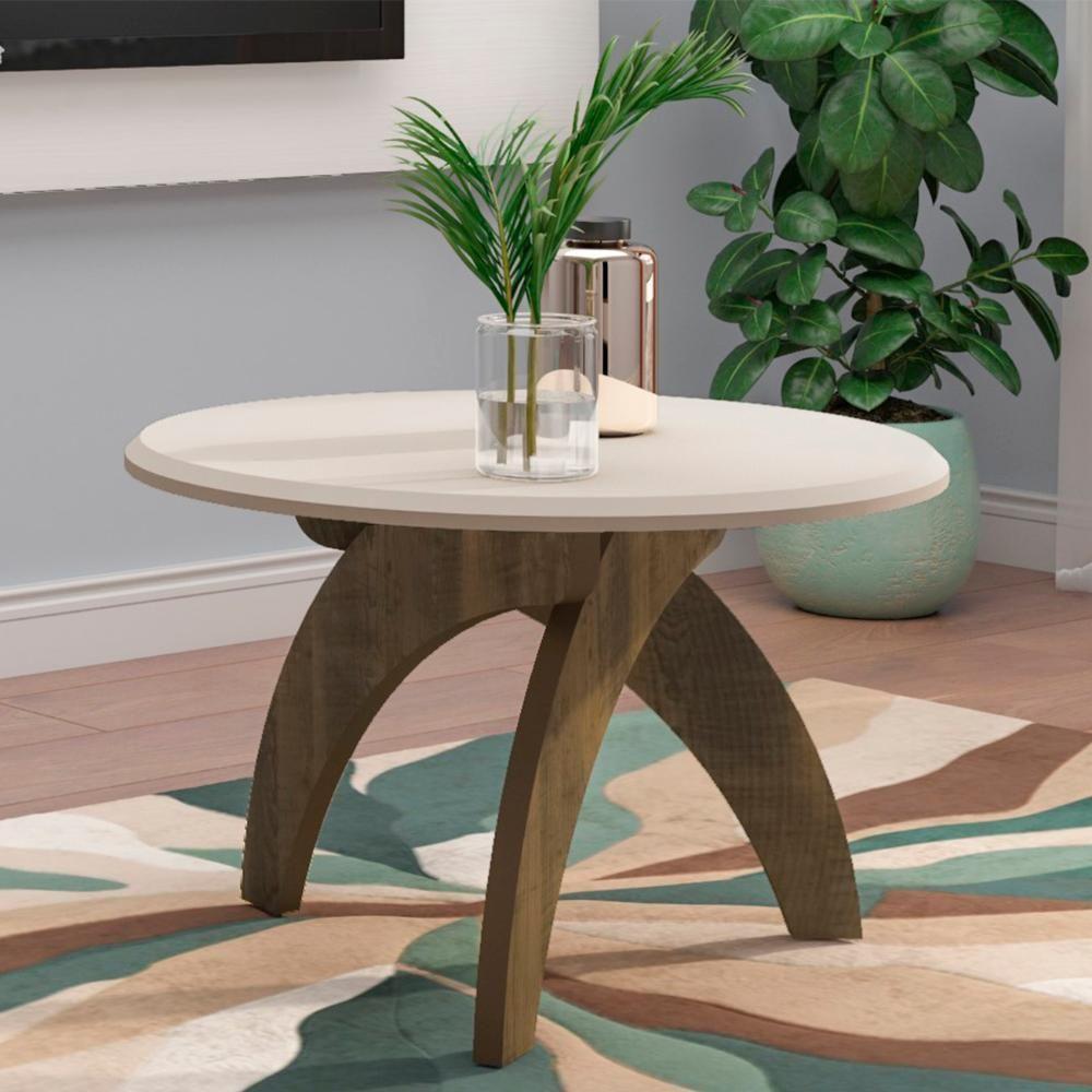 Mesa Centro Redonda 70cm Para Sala Mdf Leeroy Off/pinho A09 - Mpozenato - 1