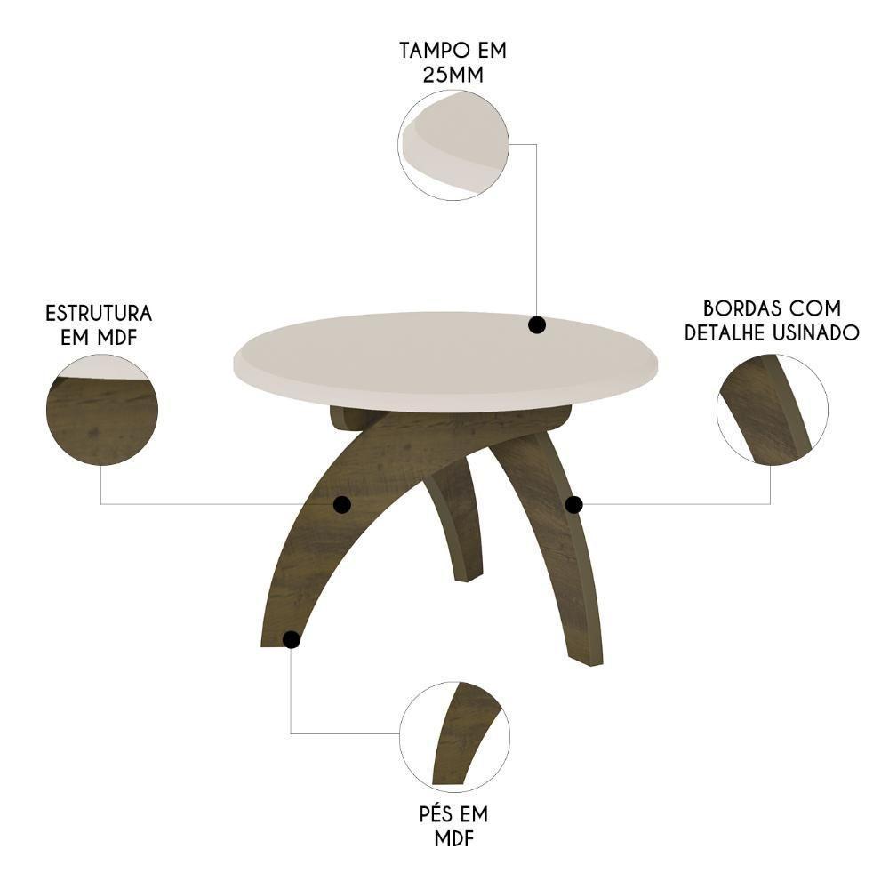 Mesa Centro Redonda 70cm Para Sala Mdf Leeroy Off/pinho A09 - Mpozenato - 3