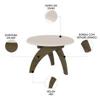 Mesa Centro Redonda 70cm Para Sala Mdf Leeroy Off/pinho A09 - Mpozenato - 3