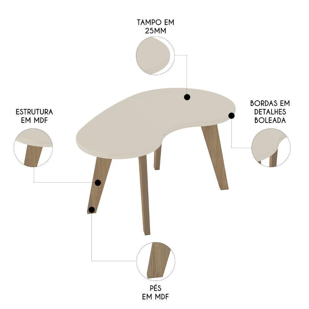 Mesa De Centro Orgânica 90cm Para Sala Cassia Off White A09 - Mpozenato - 3