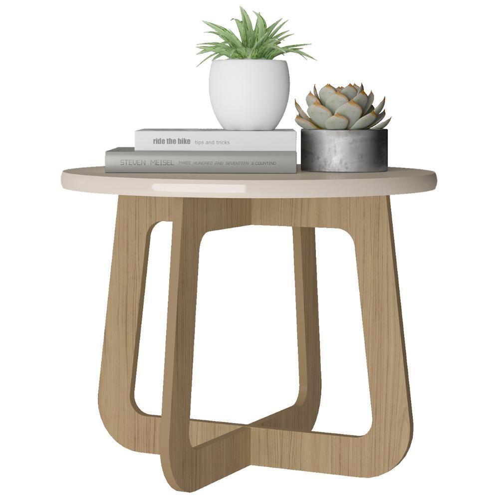 Mesa Centro Redonda 65cm Para Sala Mdf Rexxar Off/carvalho A09 - Mpozenato - 2