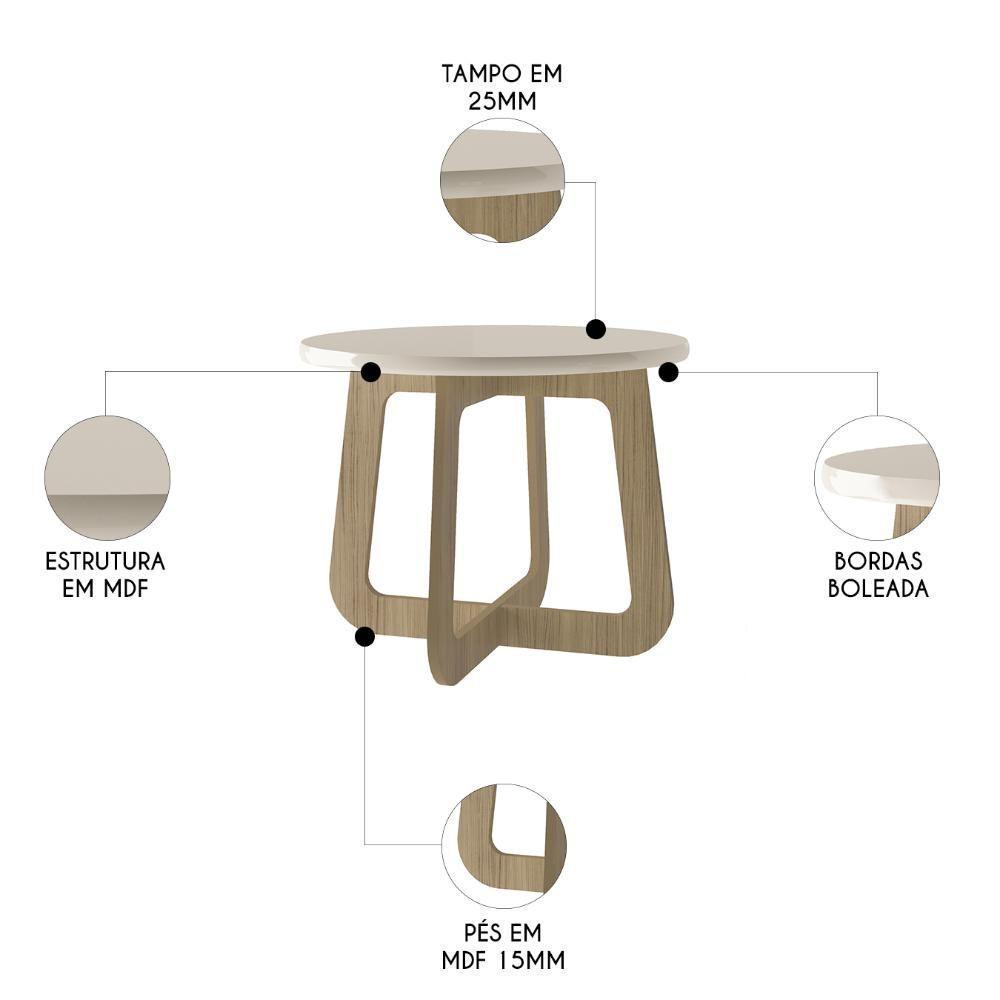 Mesa Centro Redonda 65cm Para Sala Mdf Rexxar Off/carvalho A09 - Mpozenato - 3
