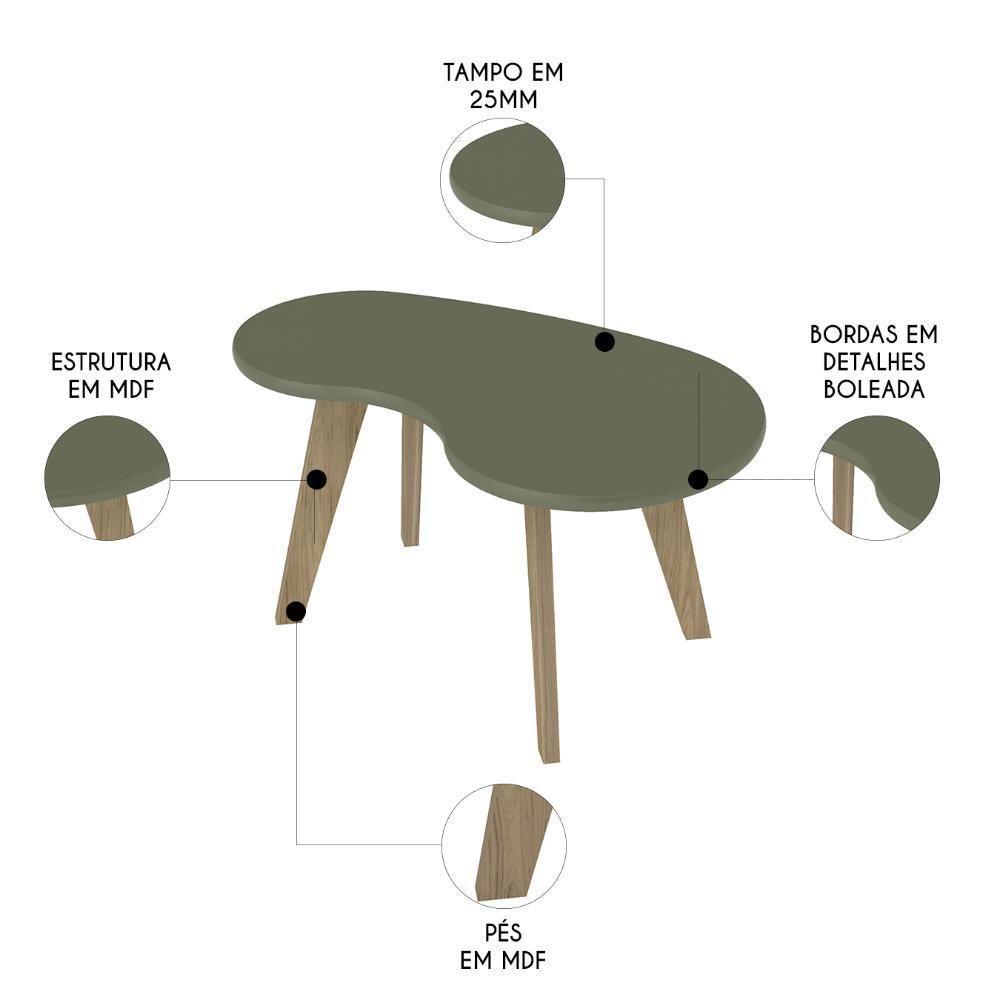 Mesa De Centro Orgânica 90cm Para Sala Cassia Menta A09 - Mpozenato - 3