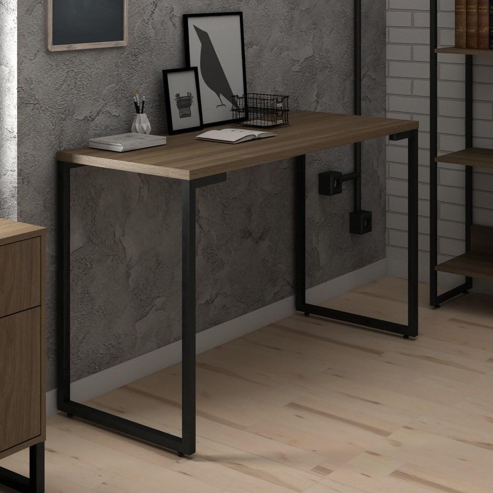 Mesa Escritório 120cm Estilo Industrial New Port Z34 Castanho - Mpozenato - 2