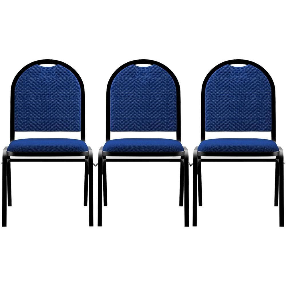 Kit 3 Cadeiras Hoteleiras Auditório Empilhável Linho M23 Azul - Mpozenato - 1
