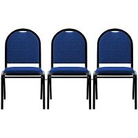 Kit 3 Cadeiras Hoteleiras Auditório Empilhável Linho M23 Azul - Mpozenato - 1