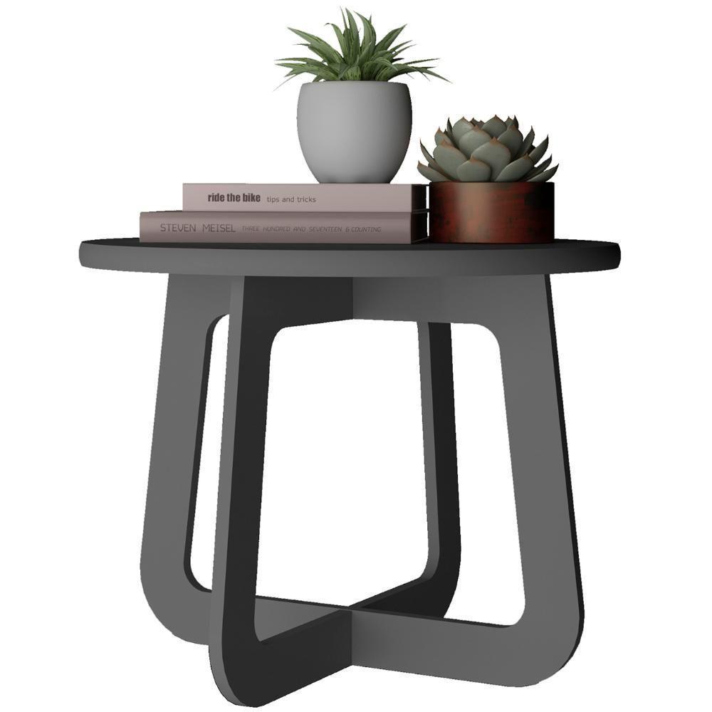 Mesa Centro Redonda 65cm Para Sala Mdf Rexxar Grafite A09 - Mpozenato - 2
