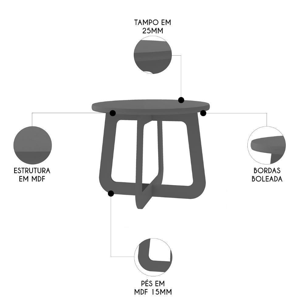 Mesa Centro Redonda 65cm Para Sala Mdf Rexxar Grafite A09 - Mpozenato - 3