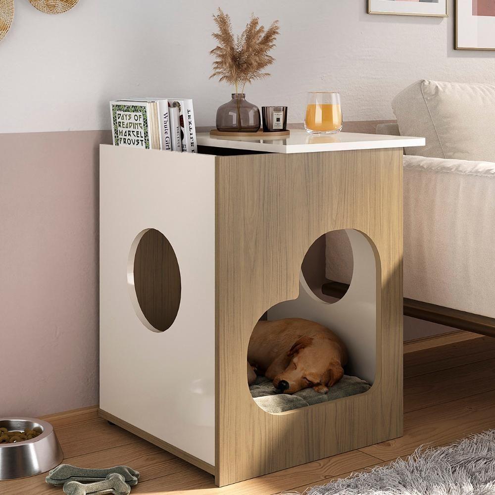 Mesa De Canto Lateral 52cm Para Pet Bob Carvalho/off White A09 - Mpozenato - 1