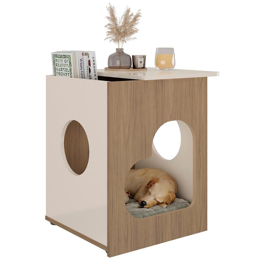 Mesa De Canto Lateral 52cm Para Pet Bob Carvalho/off White A09 - Mpozenato - 2