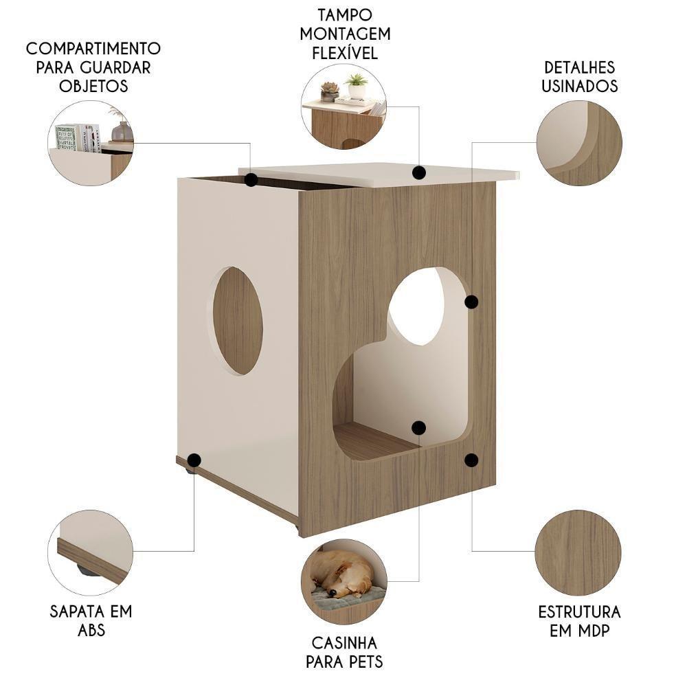 Mesa De Canto Lateral 52cm Para Pet Bob Carvalho/off White A09 - Mpozenato - 3