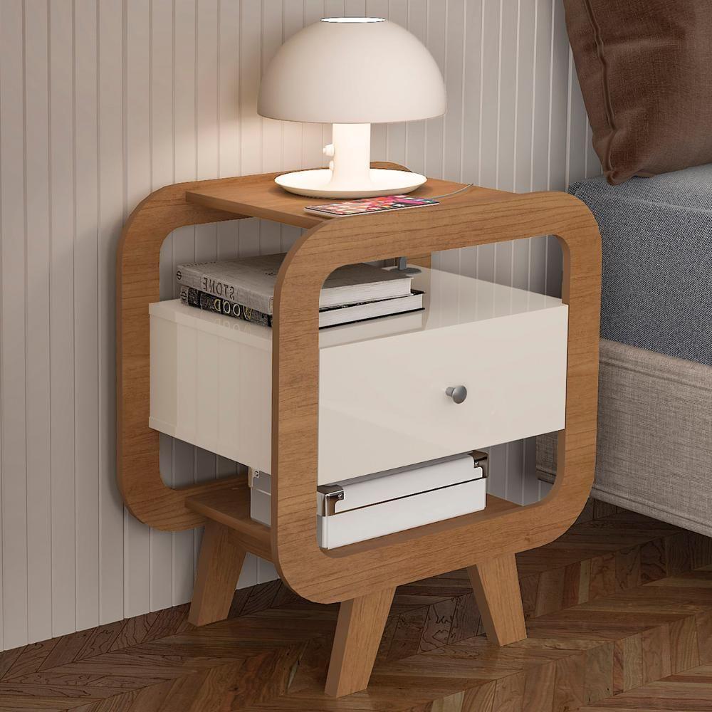 Mesa De Canto Lateral 55cm Para Quarto Nora Off/pinho A09 - Mpozenato - 1