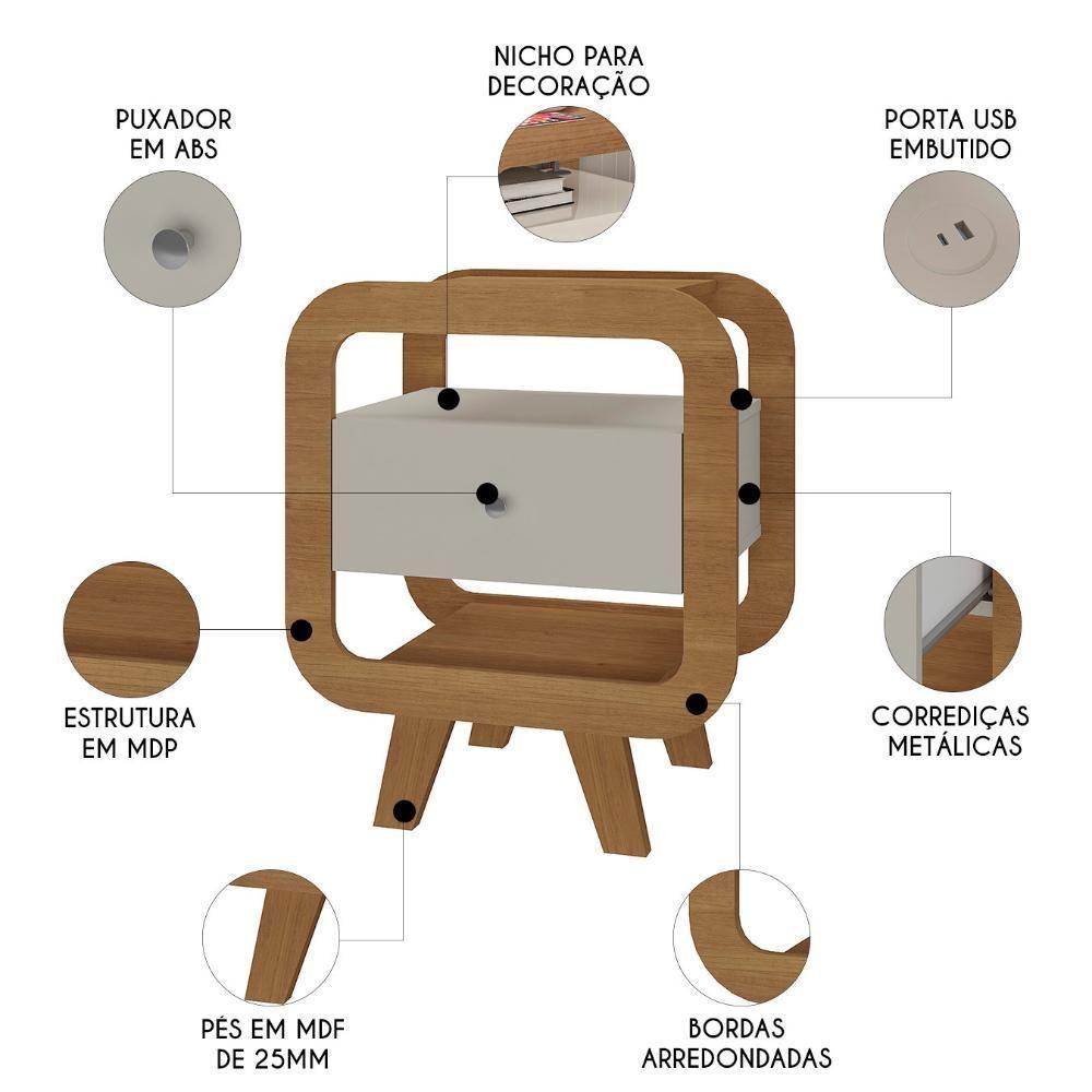 Mesa De Canto Lateral 55cm Para Quarto Nora Off/pinho A09 - Mpozenato - 3