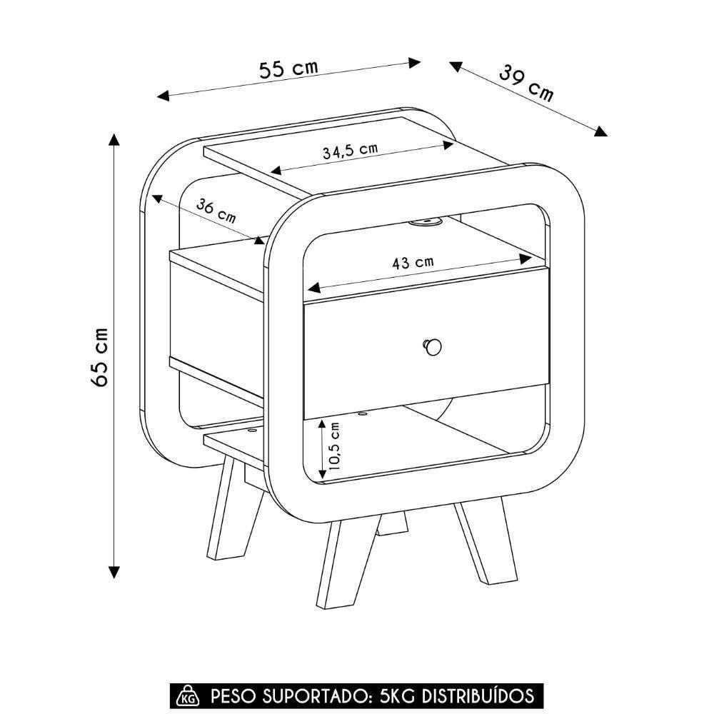 Mesa De Canto Lateral 55cm Para Quarto Nora Off/pinho A09 - Mpozenato - 4