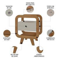 Mesa De Canto Lateral 55cm Para Quarto Nora Off/pinho A09 - Mpozenato - 3