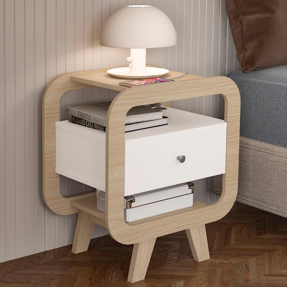Mesa De Canto Lateral 55cm Para Quarto Nora Naturale/branco A09 - Mpozenato - 1