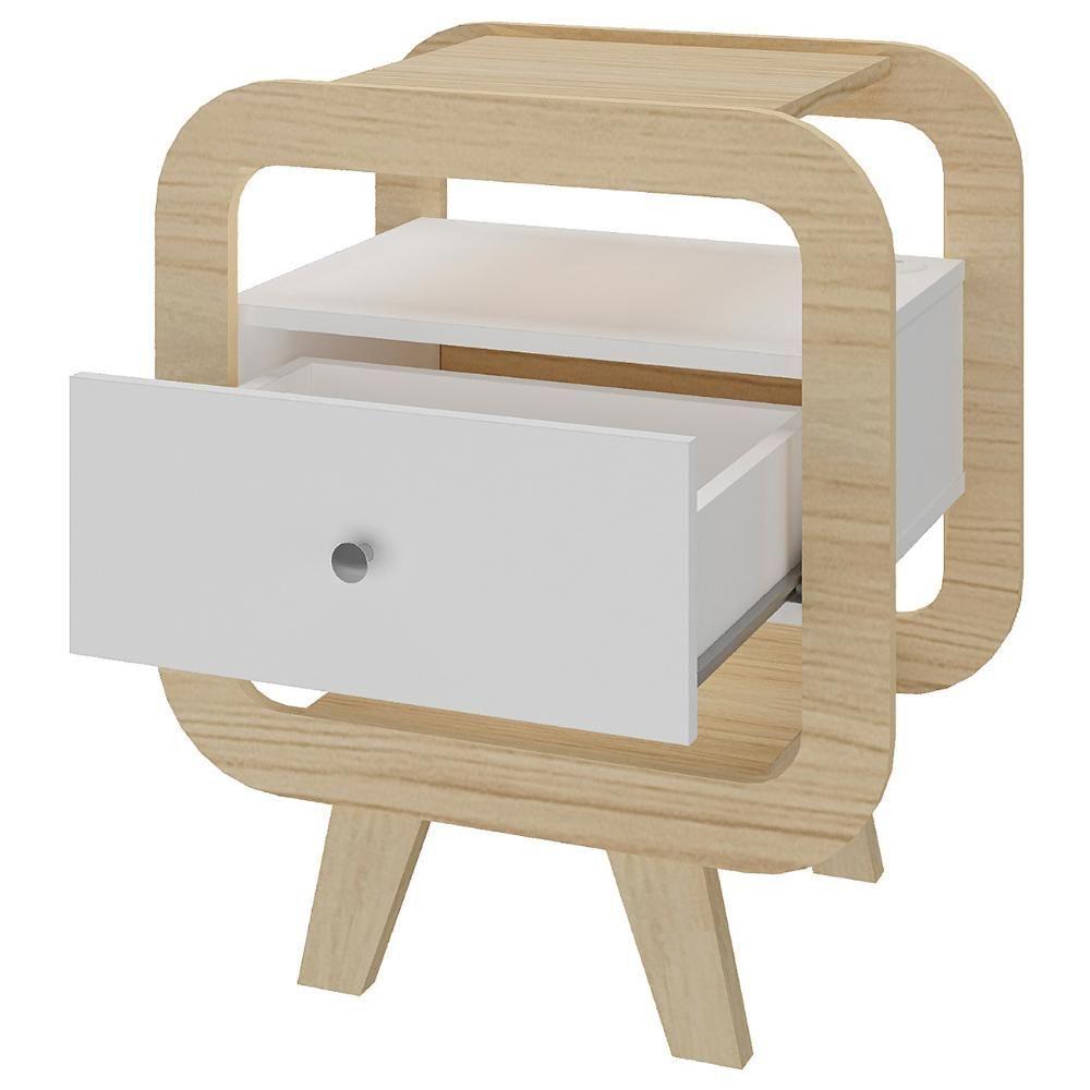 Mesa De Canto Lateral 55cm Para Quarto Nora Naturale/branco A09 - Mpozenato - 5