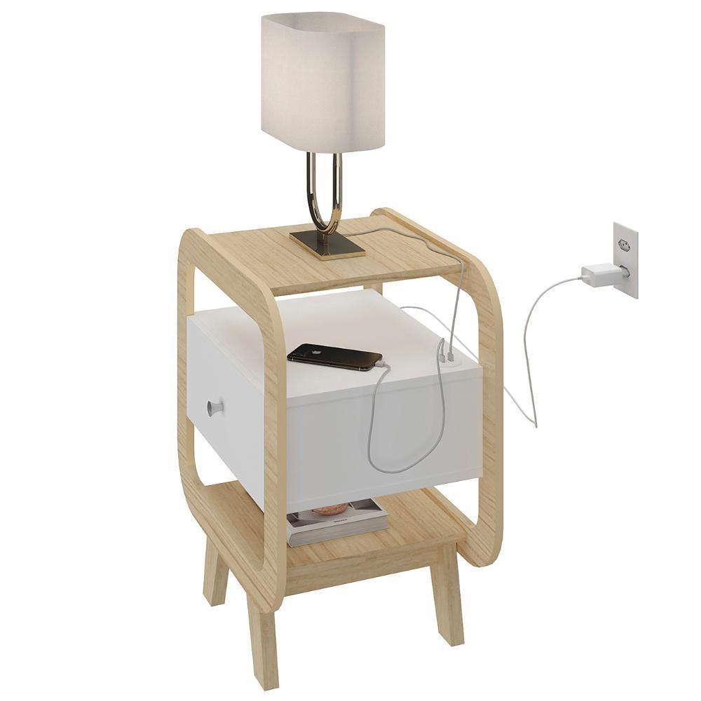 Mesa De Canto Lateral 55cm Para Quarto Nora Naturale/branco A09 - Mpozenato - 6