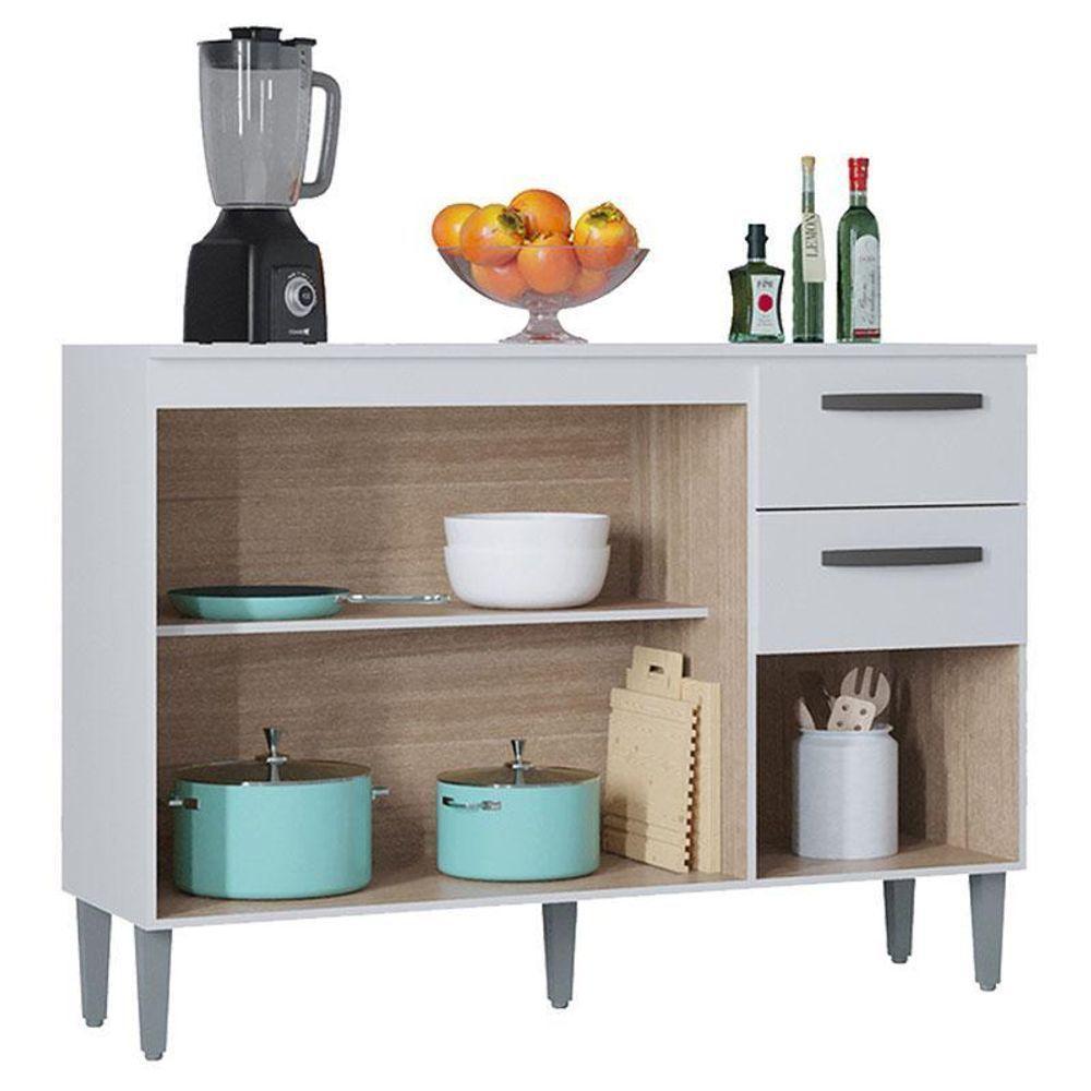 Balcão 507 3 Portas E 2 Gavetas Com Tampo Branco - Poquema - 3