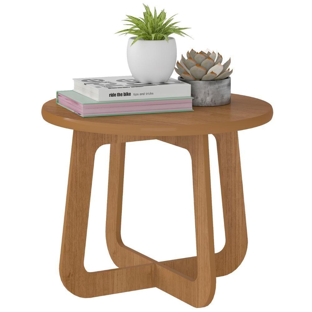 Mesa Centro Redonda 65cm Para Sala Mdf Rexxar Cinamomo A09 - Mpozenato - 2