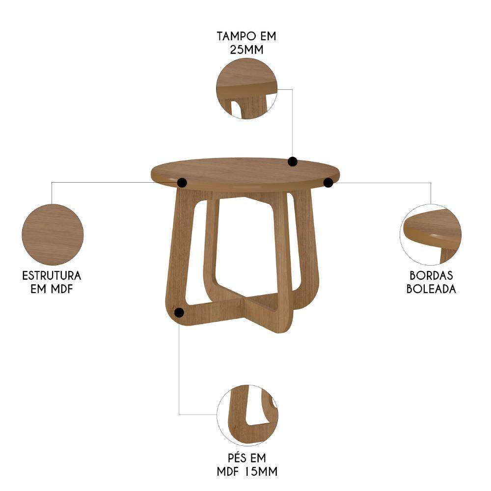 Mesa Centro Redonda 65cm Para Sala Mdf Rexxar Cinamomo A09 - Mpozenato - 3