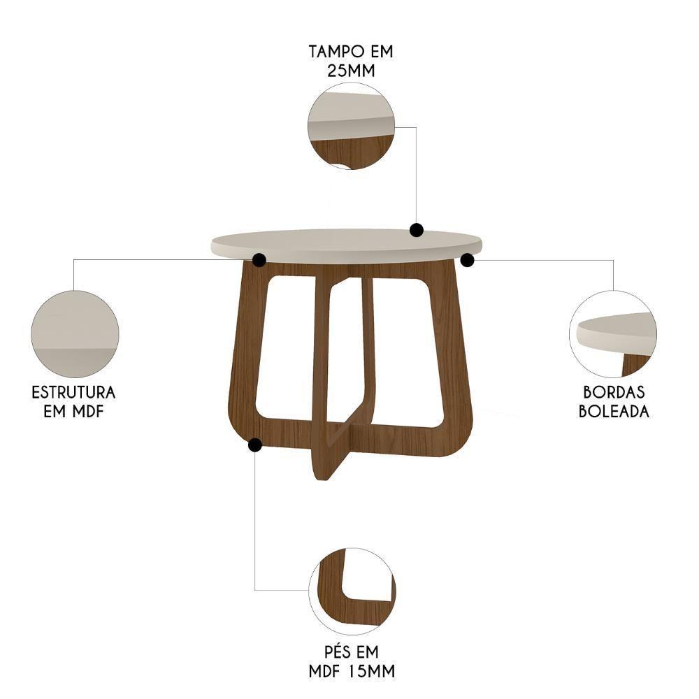 Mesa Centro Redonda 65cm Para Sala Mdf Rexxar Cedro/off A09 - Mpozenato - 3