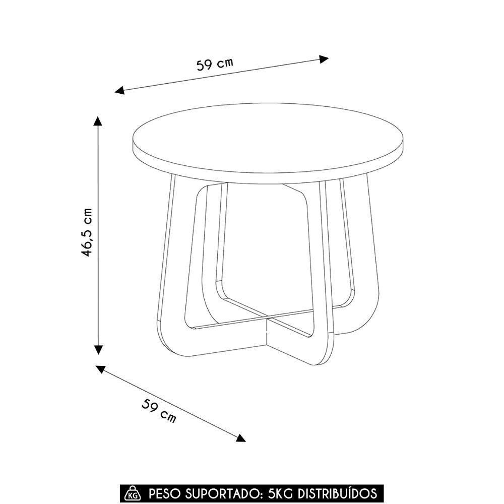 Mesa Centro Redonda 65cm Para Sala Mdf Rexxar Cedro/off A09 - Mpozenato - 4