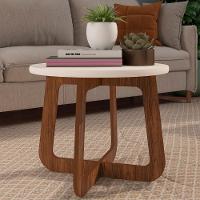 Mesa Centro Redonda 65cm Para Sala Mdf Rexxar Cedro/off A09 - Mpozenato - 1