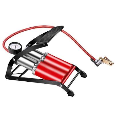 Bomba De Ar De Pedal Alta Pressão Tanque Duplo Com Manômetro - Para Bike Moto Carro