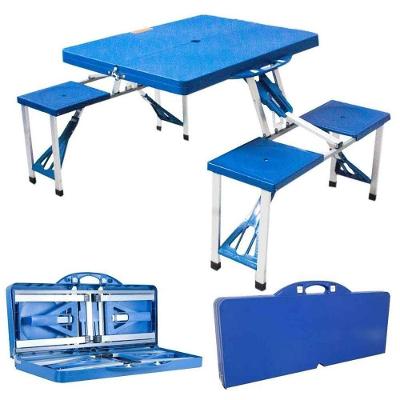 Mesa Dobrável De Camping Com 4 Banquetas Compacta Resistente E Ideal Para Lazer Ao Ar Livre - Azul