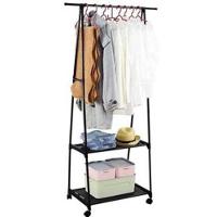 Armário Portátil Com Rodinhas Arara De Roupas Com 2 Prateleiras E Sapateira Organizador Multiuso Preto - 1