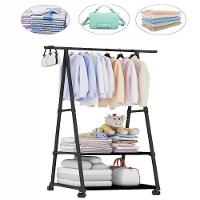 Armário Portátil Com Rodinhas Arara De Roupas Com 2 Prateleiras E Sapateira Organizador Multiuso Preto - 2