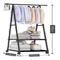 Armário Portátil Com Rodinhas Arara De Roupas Com 2 Prateleiras E Sapateira Organizador Multiuso Preto - 7