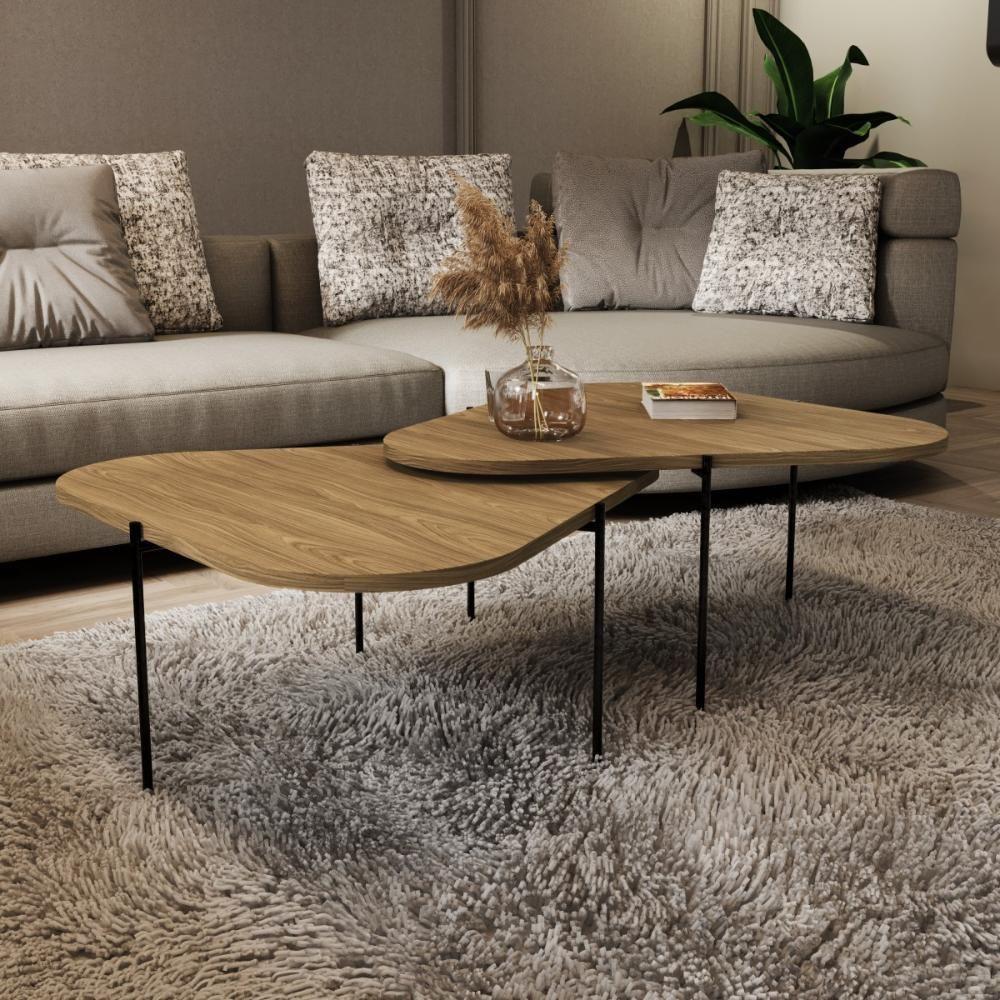 Kit 2 Mesa De Centro Para Salas 65cm Palheta - Natural - 4