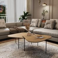 Kit 2 Mesa De Centro Para Salas 65cm Palheta - Natural - 2