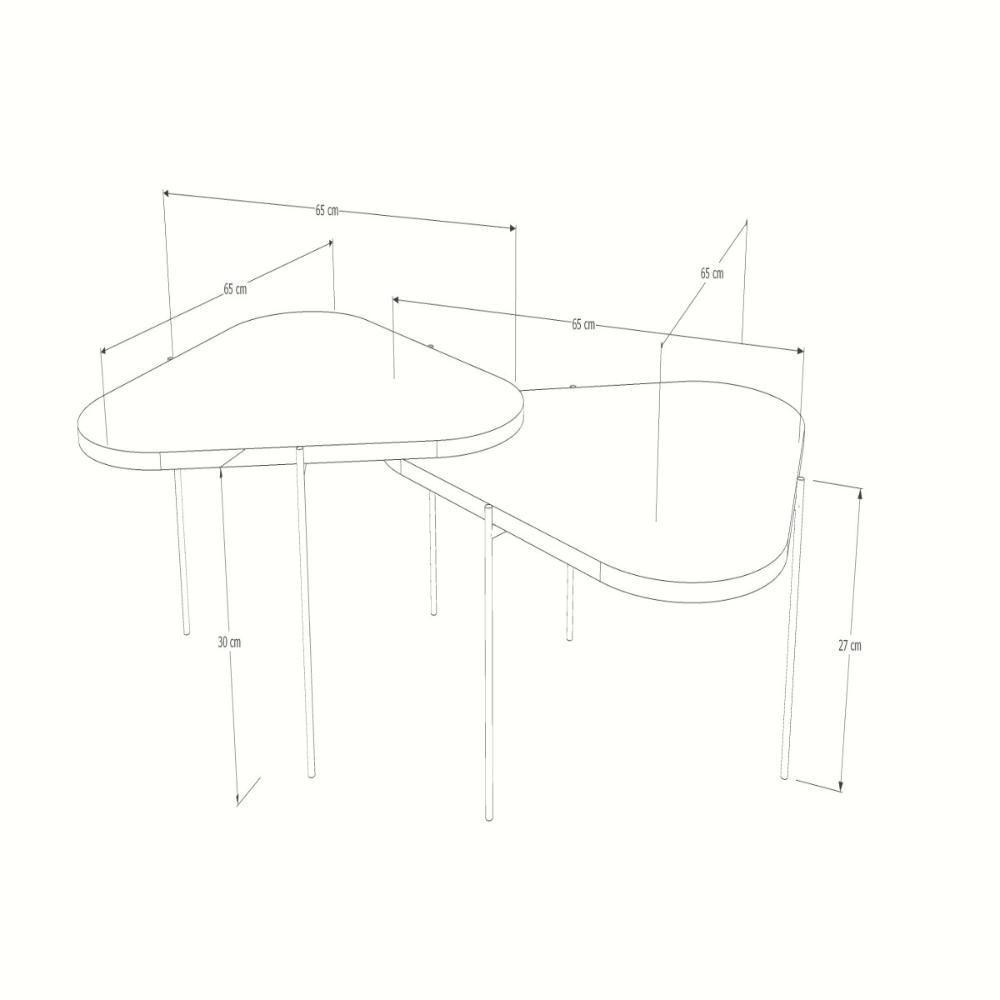 Kit 2 Mesa De Centro Para Salas 65cm Palheta - Branco - 3