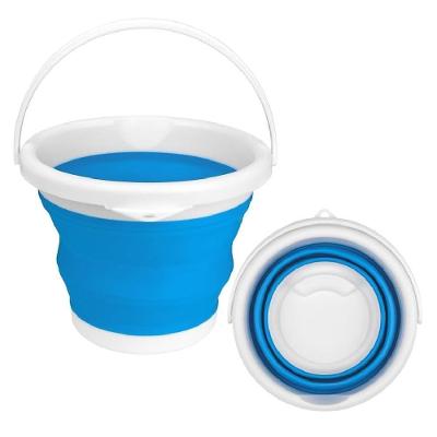 Balde Dobravel Compacto Silicone Para Camping Gelo Garrafas Lavanderia Agua Multiuso Flexivel 10L Azul