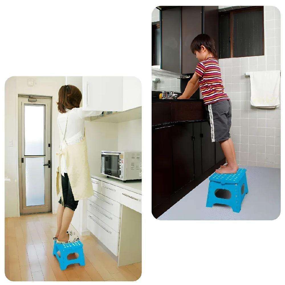 Banquinho Dobravel 130kg Plastico Multiuso Resistente Degrau Para Casa Cozinha Banheiro Loja Camping Infantil Azul - 5