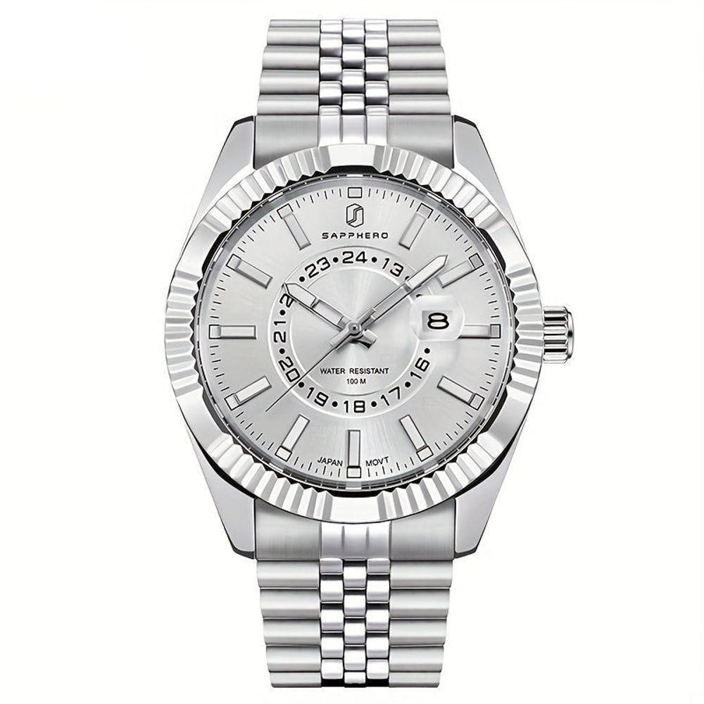 Relógio Masculino Sapphero Em Aço Inoxidável - Design Clássico Branco - 1