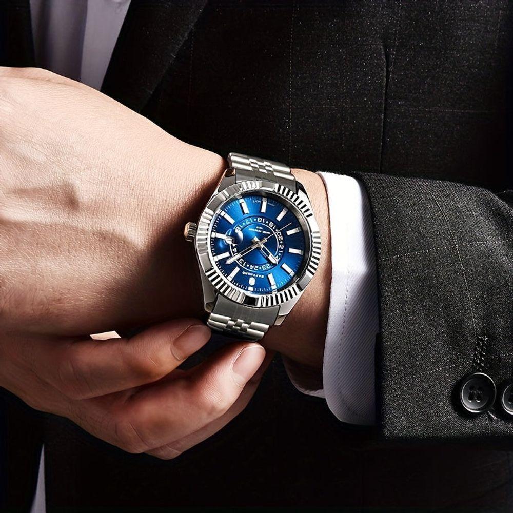 Relógio Masculino Sapphero Em Aço Inoxidável - Design Clássico Azul - 3