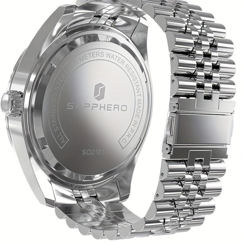 Relógio Masculino Sapphero Em Aço Inoxidável - Design Clássico Azul - 4
