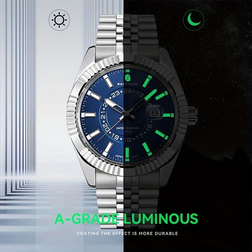 Relógio Masculino Sapphero Em Aço Inoxidável - Design Clássico Azul - 6