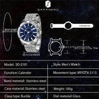 Relógio Masculino Sapphero Em Aço Inoxidável - Design Clássico Azul - 5